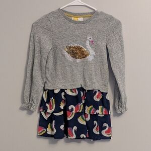 Mini Boden Flip Sequin Color Changing Long Sleeve Swan Dress Size 7-8Y